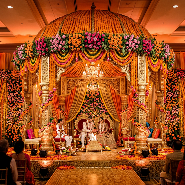 Pangaea Banquets grand floral mandap stage